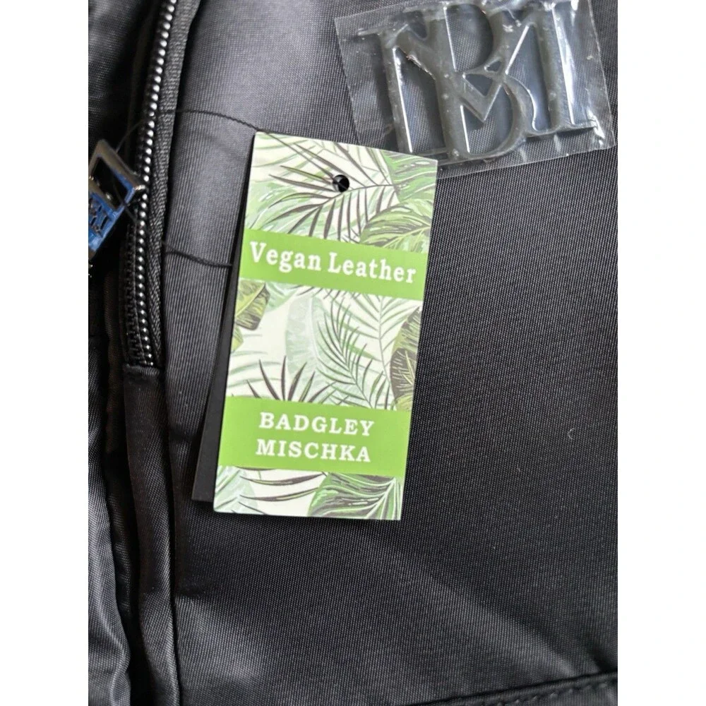 Bradley Mischka Black Sling Backpack Crossbody Bag Vegan Leather Trim Unisex NWT